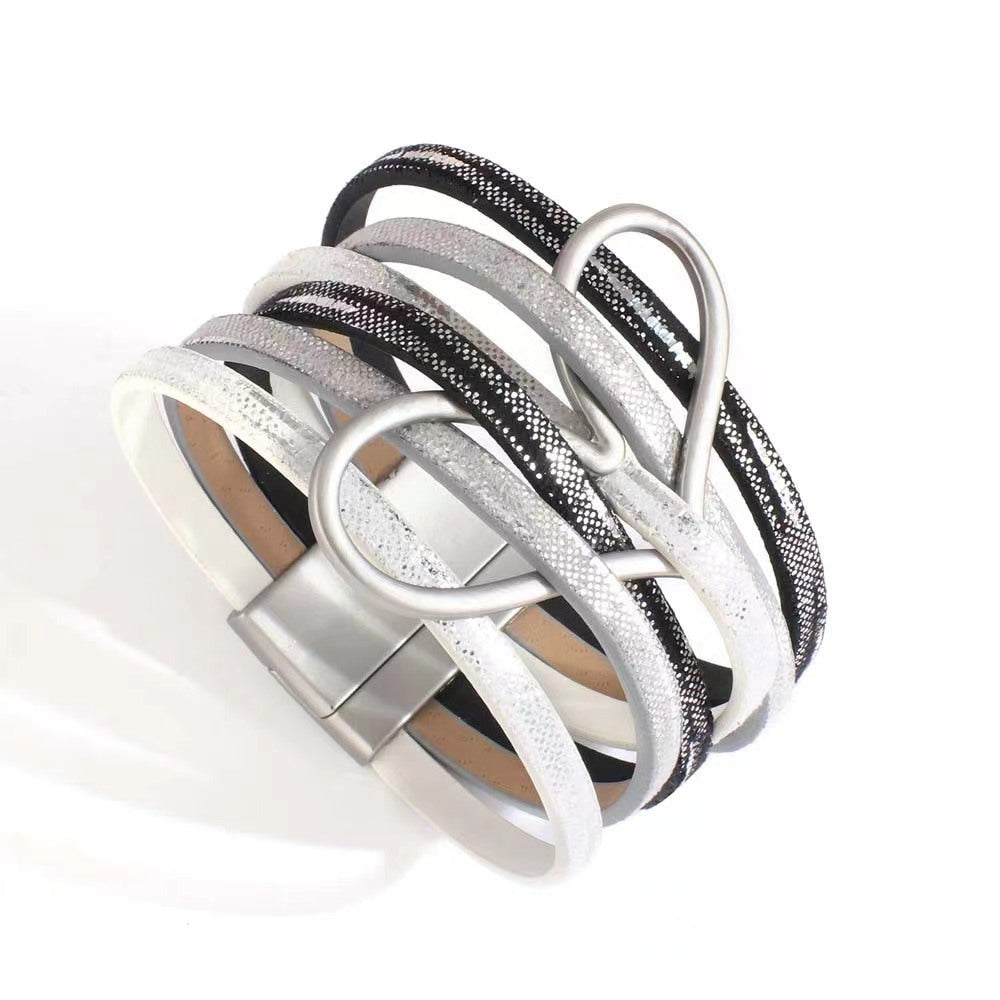 Wholesale Multi-layered Love Alloy Magnetic Buckle Bohemian Fashion PU Leather Bracelet