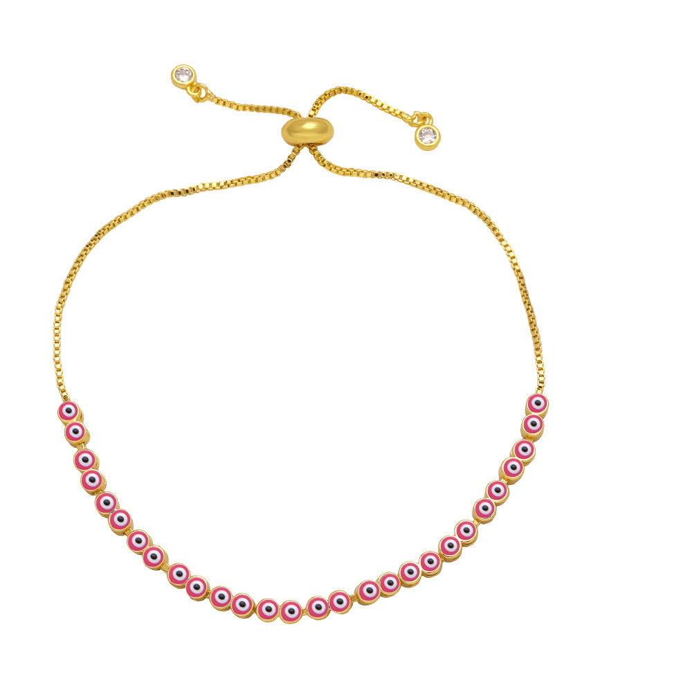 Wholesale Color Drip Oil Devil Eye Adjustable Drawstring Copper Bracelet