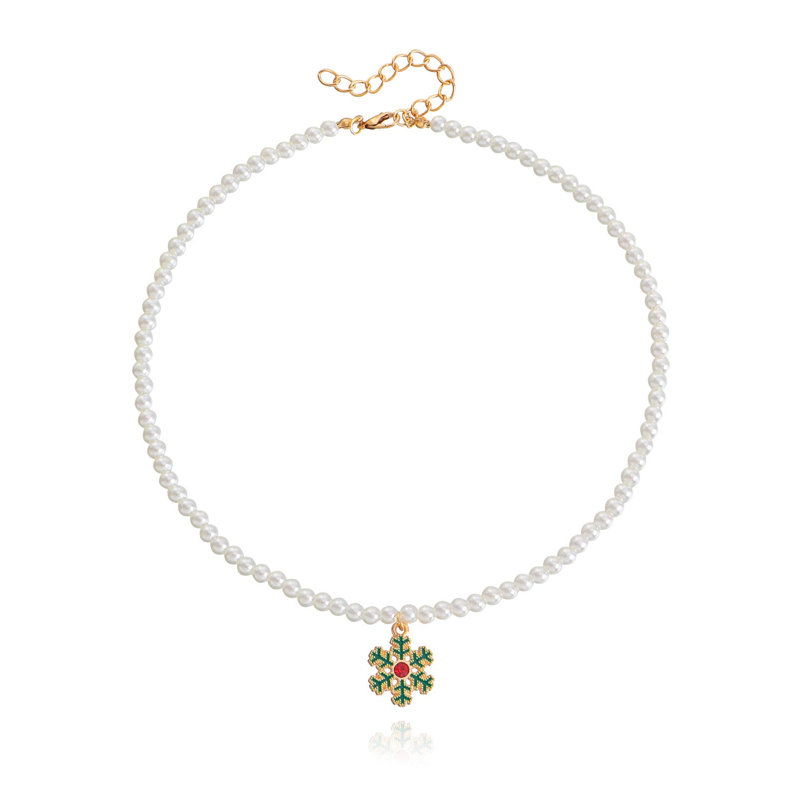 Wholesale Pearl Drop Oil Snowflake Bell Christmas Tree Necklace Sweater Chain