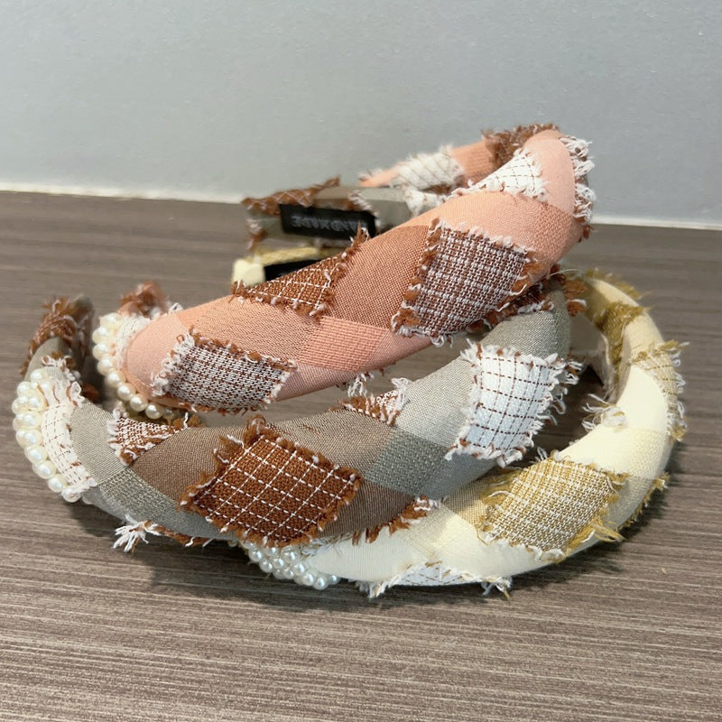 Wholesale Simple retro pearl denim forest style elegant outing hair pressing headband hairpin for women