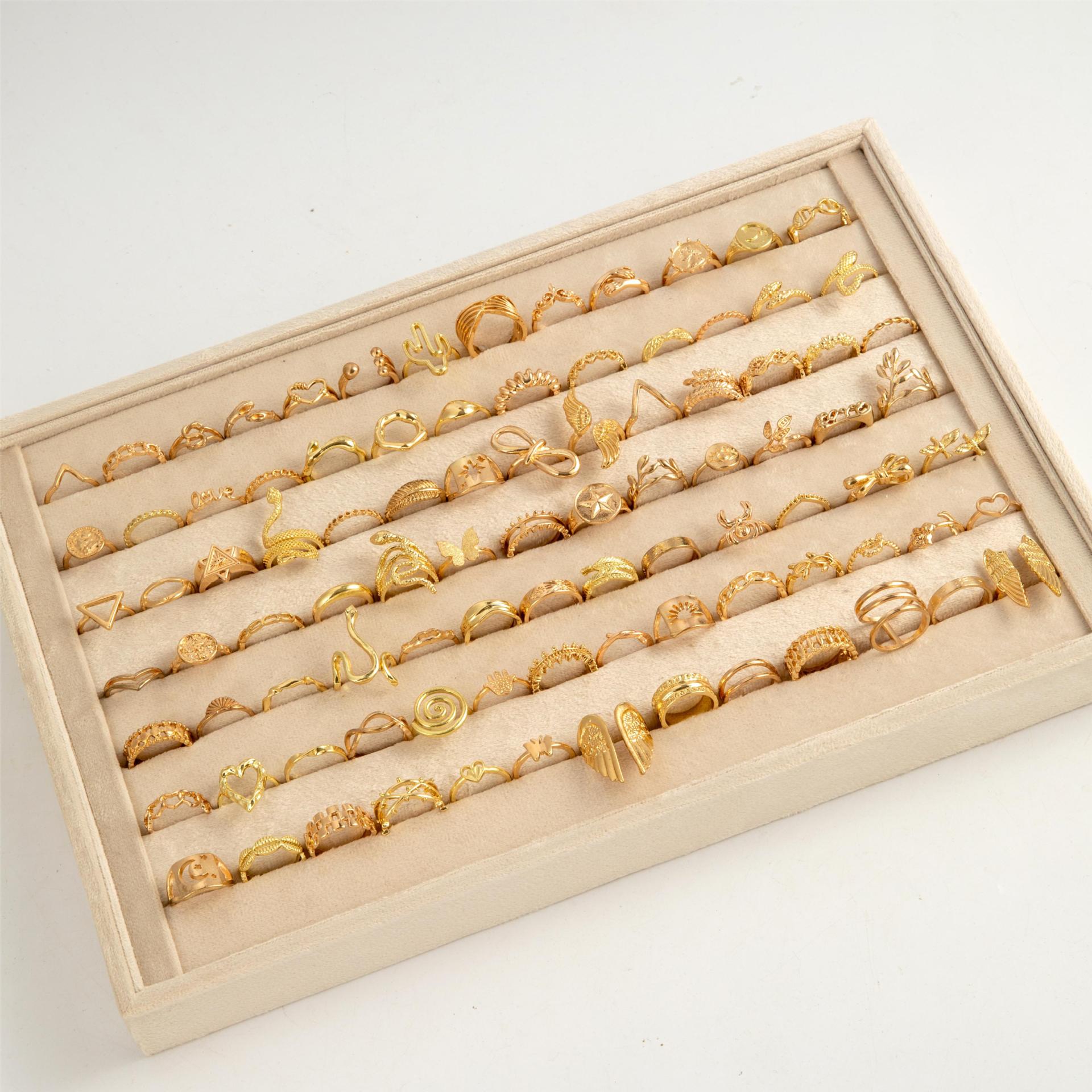 Wholesale Ethnic Turquoise Cactus Flower Ring Retro Geometric Lace Mixed Batch Set Pattern Random