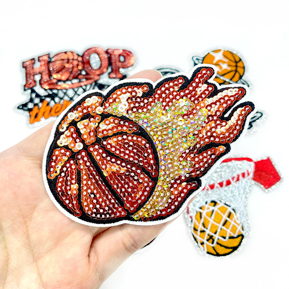 Wholesale Sequined Basketball Patch DIY Iron On Embroidered Badge Stylish Coat Decorative Accessory
