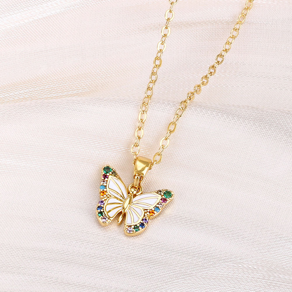 Wholesale Cute Animal Pendant Necklace Turtle Butterfly Dragonfly Design Real Gold Plated Copper Fashion Jewelry Gift