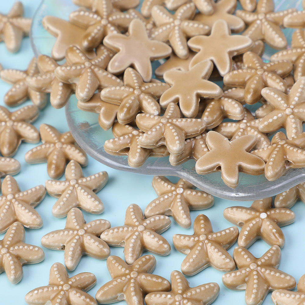 Wholesale 10pcs Starfish Perforated Handmade Ceramic Beads