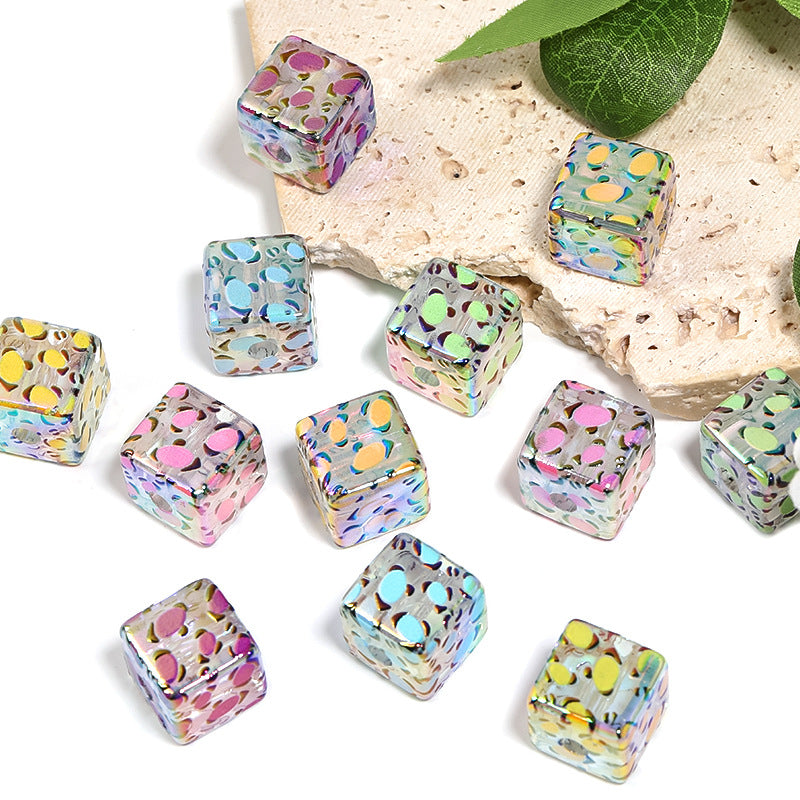 Wholesale 50pcs Acrylic Leopard Pattern Square Color Grid Printed DIY Beads