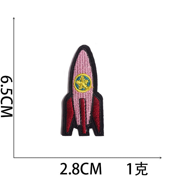 Wholesale Trendy Cartoon Rocket Embroidery Patches Polyester Sew On Space Badge For Clothing DIY Craft