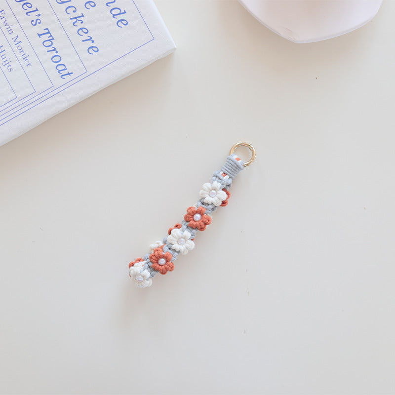 Wholesale Hand Woven Daisy Pearl Flower Cotton Rope Keychain