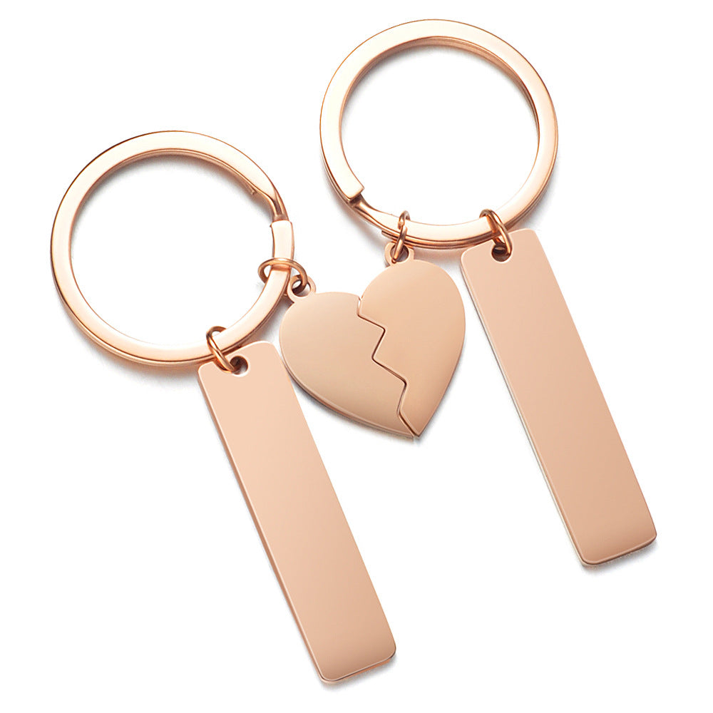 Wholesale Stainless Steel Mirror Two Petal Splicing Peach Heart Lettering Key Chain