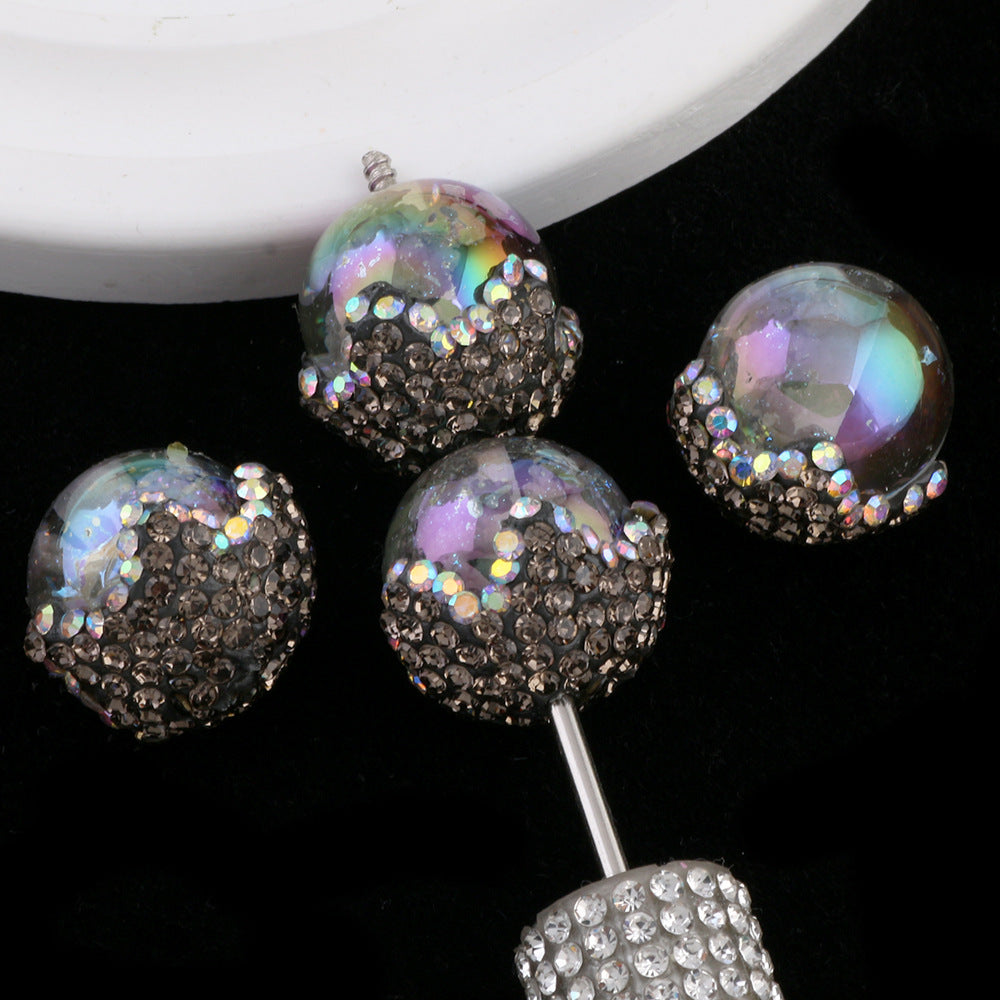 Wholesale 6pcs New cloud beads clay diamond ball can wear straight hole beads DIY mobile phone chain key chain bag chain accessories