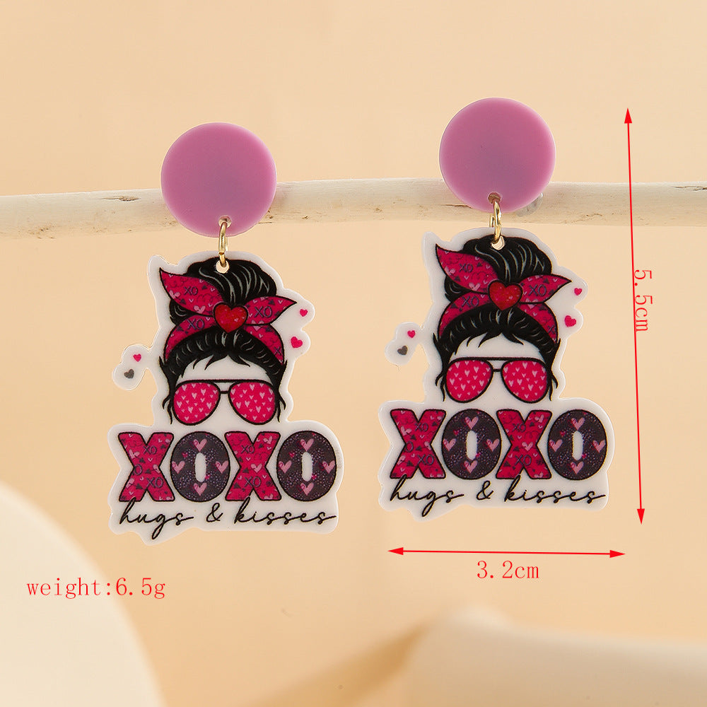 Wholesale Valentine' s Day Double layered Love Acrylic Earrings