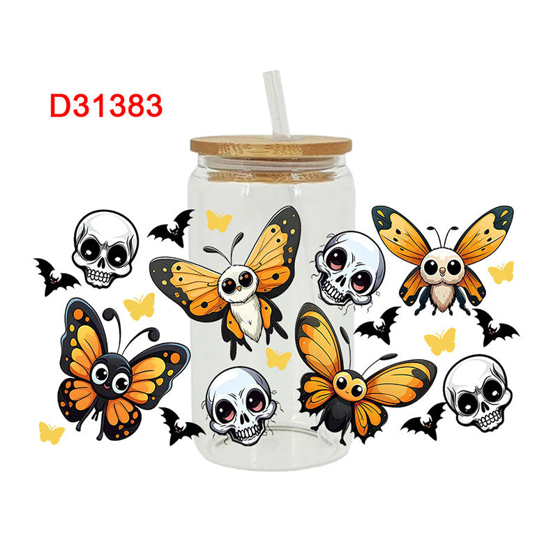 Wholesale Black and white cartoon ghost  16oz Cup UV DTF Wraps