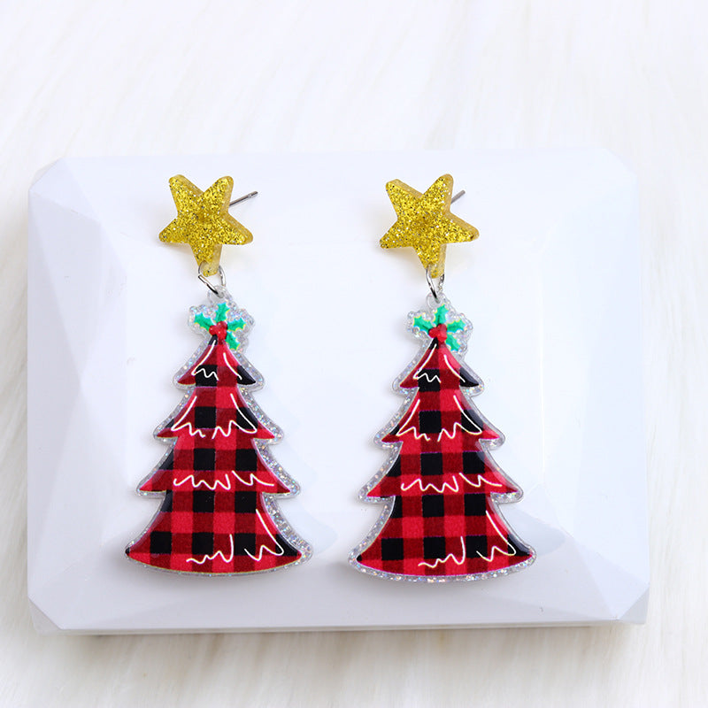 Wholesale Christmas Leopard Print Christmas Tree Acrylic Earrings