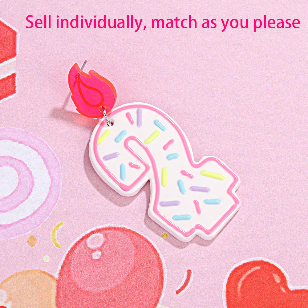 Wholesale personality design single number 0-7 donut birthday candle earrings