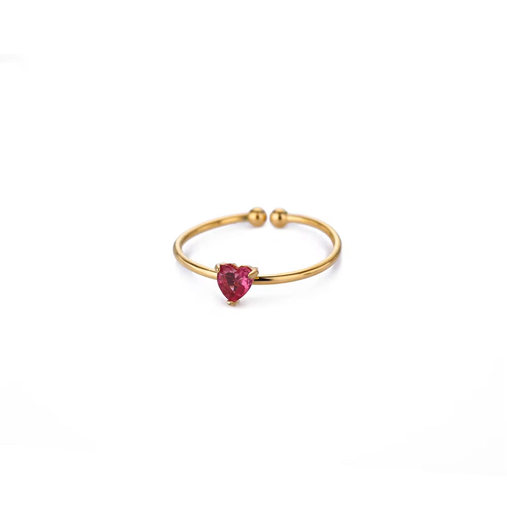 Wholesale Stainless steel zircon heart shaped open ring