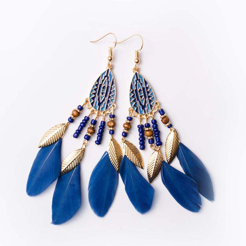 Wholesale Retro Pattern Long Rice Bead Tassel Earrings