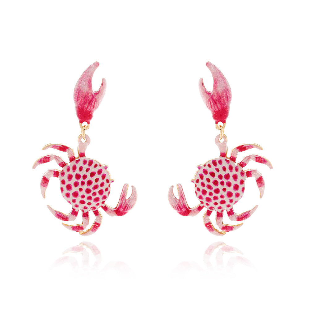 Wholesale Cute painted crab alloy marine animal earrings