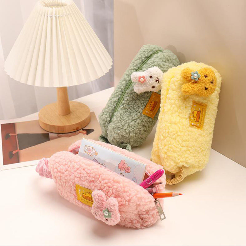 Wholesale Portable Lamb Wool Large Capacity Simple Pencil Case