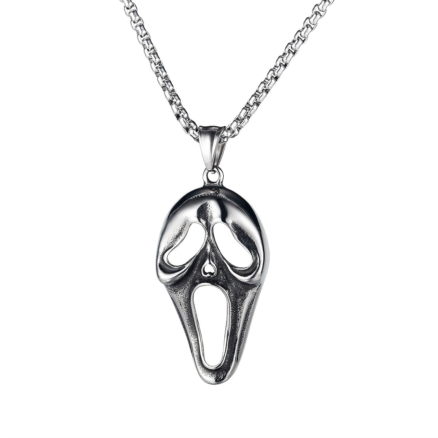 Wholesale Creative exaggerated ghost face skull mask titanium steel men's necklace