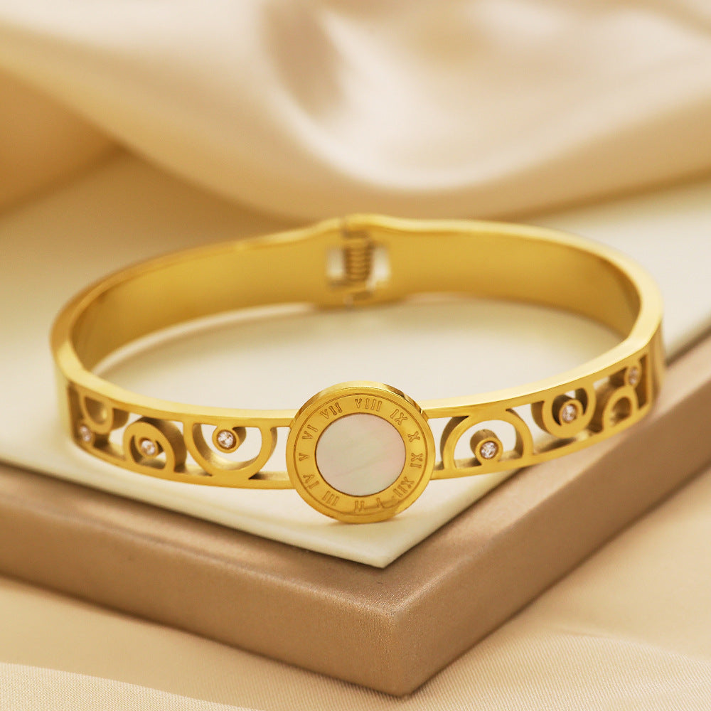 Wholesale Roman Numerals Vintage Hollow Titanium Steel Bracelet