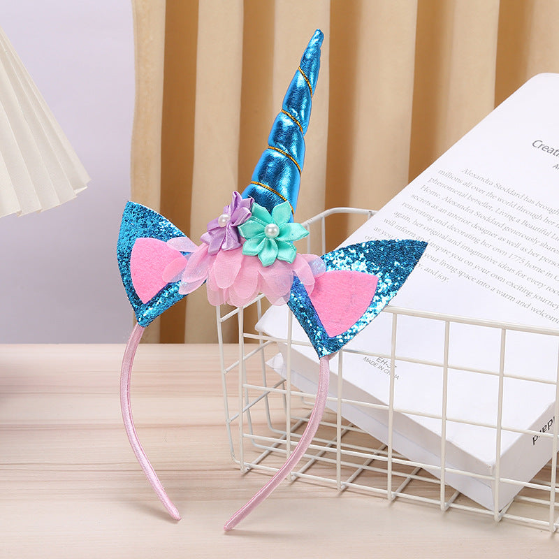 Wholesale Fashion Dreamy Sequin Unicorn Flower Birthday Festival Party Headband