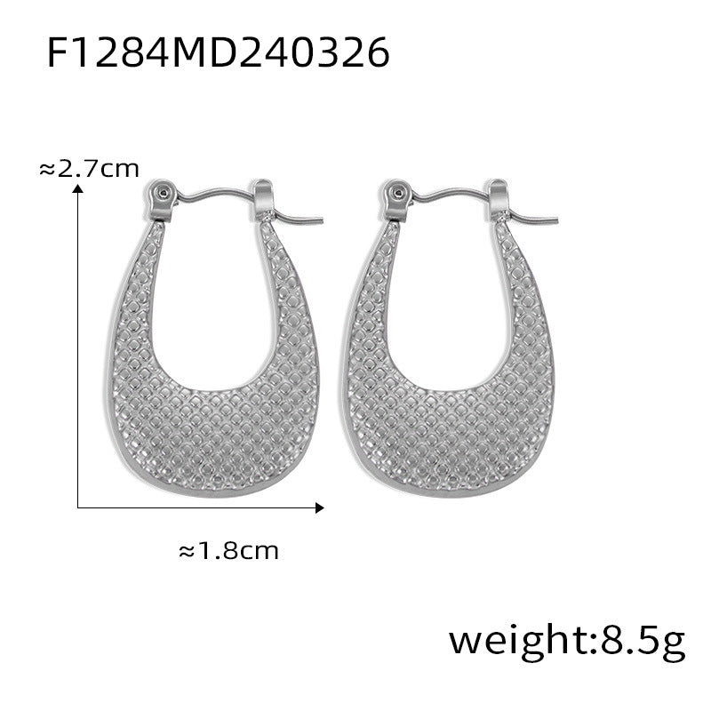Wholesale Titanium Steel Gold Plated Geometric U Shape Texture Earrings