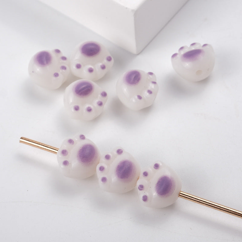 Wholesale 100PCS/PACK Cartoon Cute Three-dimensional Cat Claw Straight Hole Acrylic String Beads