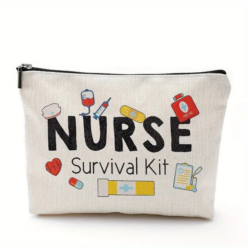 Wholesale Cotton and Linen Nurse Letter Print Storage Waterproof Linen Cosmetic Bag