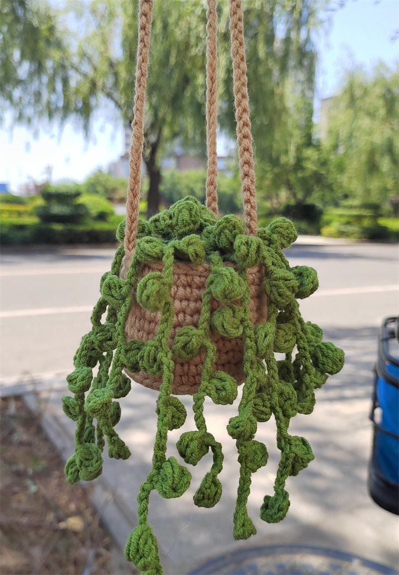 Wholesale Car Hanging Ornament Handmade Wool Crochet Chlorophytum Potted Plant