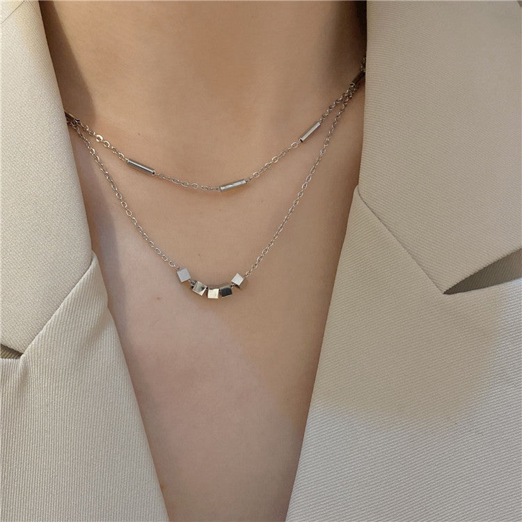 Wholesale Titanium Steel Double Layer Clavicle Necklaces