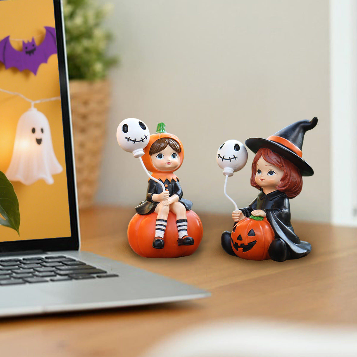 Wholesale Resin  Skull Balloon Witch Set 2 American Country Style Outdoor Home Decor Accent