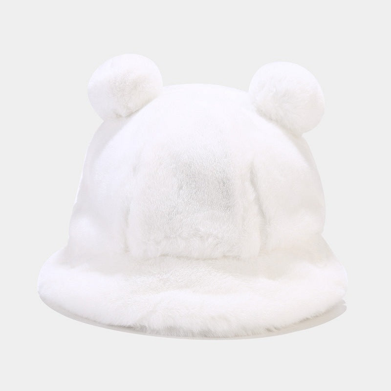 Wholesale Leopard Print Double Hair Pom Thick Plush Bucket Hat