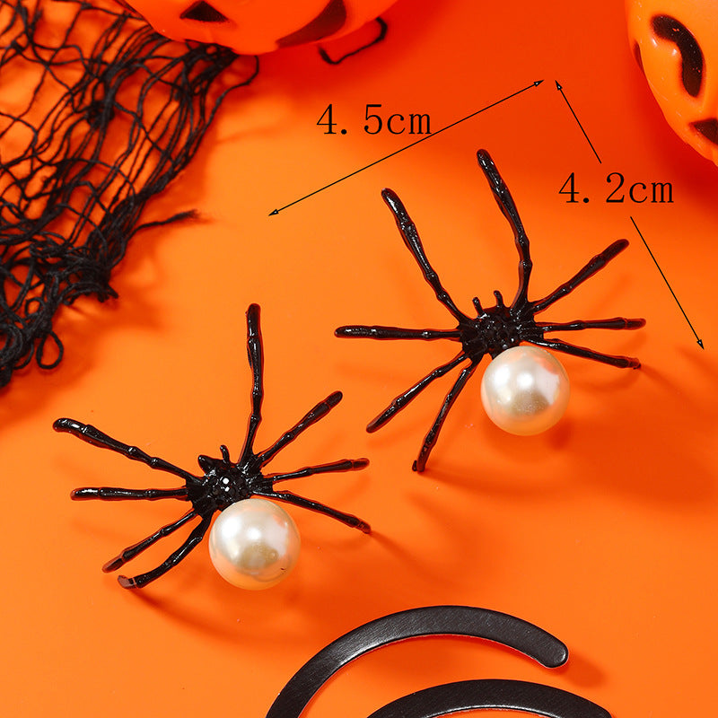 Wholesale Black Pearl Spider Insect Earrings
