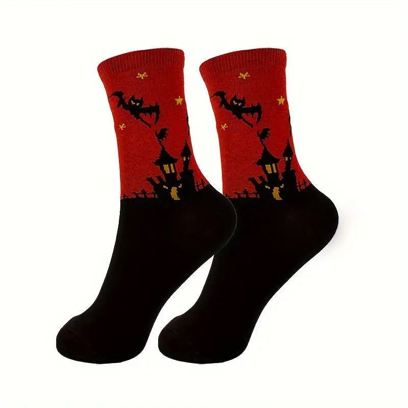 Wholesale Halloween Skull Pumpkin Bat Cartoon Print Casual Socks
