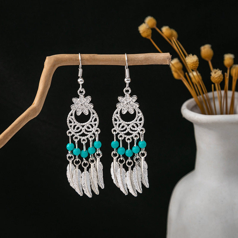 Wholesale Ethnic Style Long Style Feather Tassel Alloy Earrings