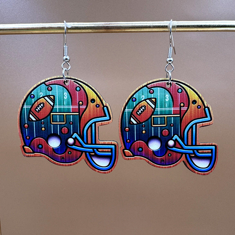 Wholesale Super Bowl Football Wooden Single Sided Printed Earrings