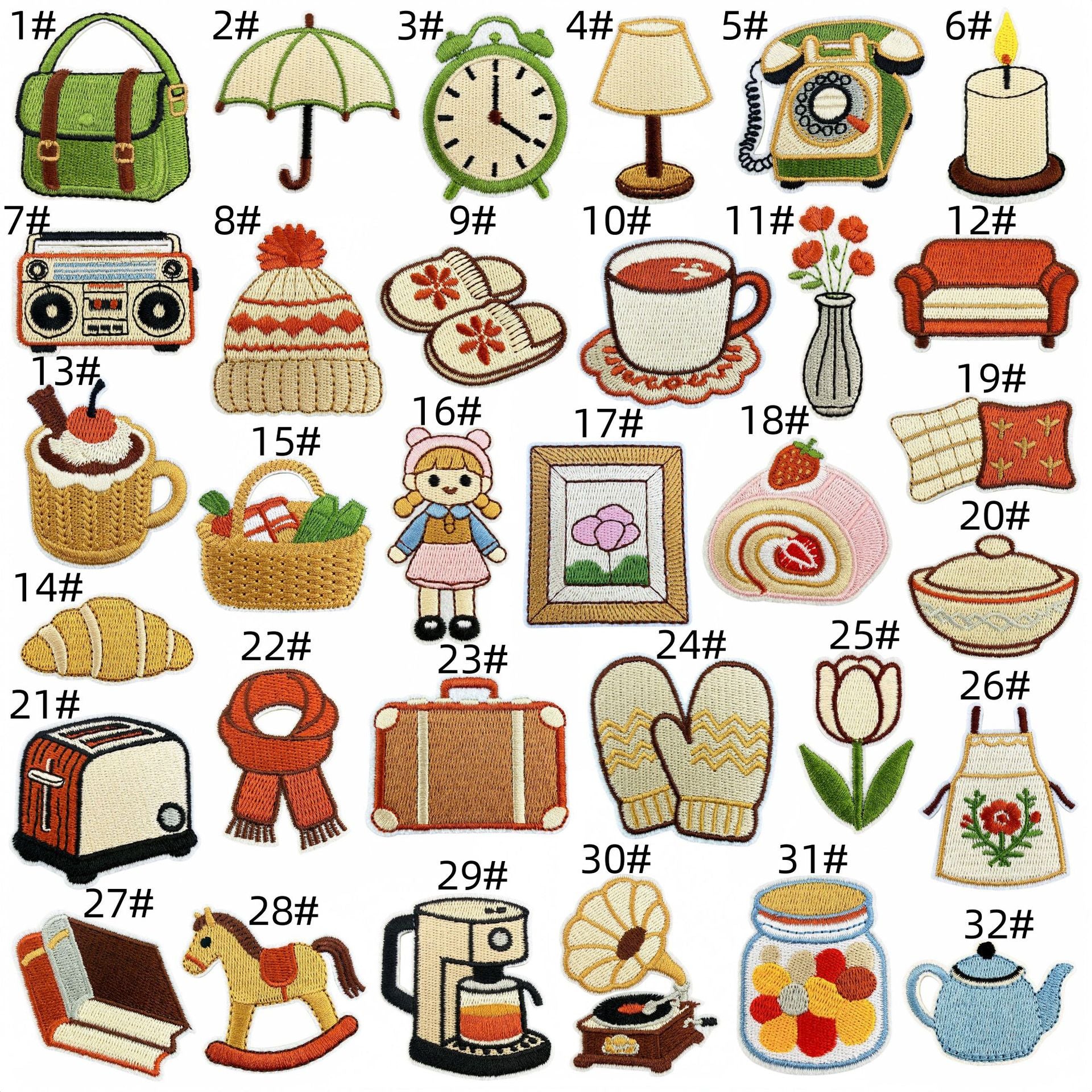 Wholesale 32Pc Home Theme Iron On Embroidered Patches DIY Sewing Decorative Appliques For Clothing Bags And Home Decor