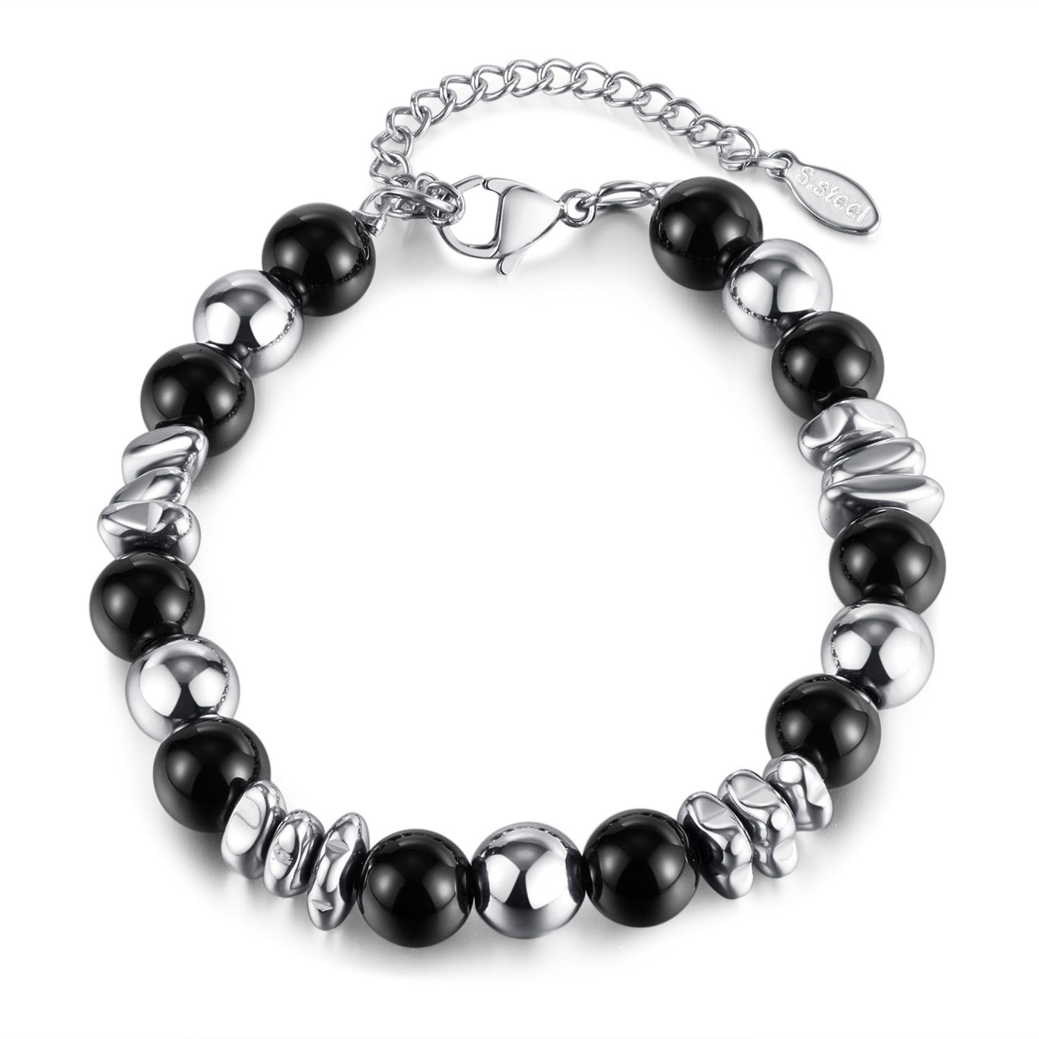 Wholesale Personality Fashion All-match Black Agate Stainless Steel Bracelet