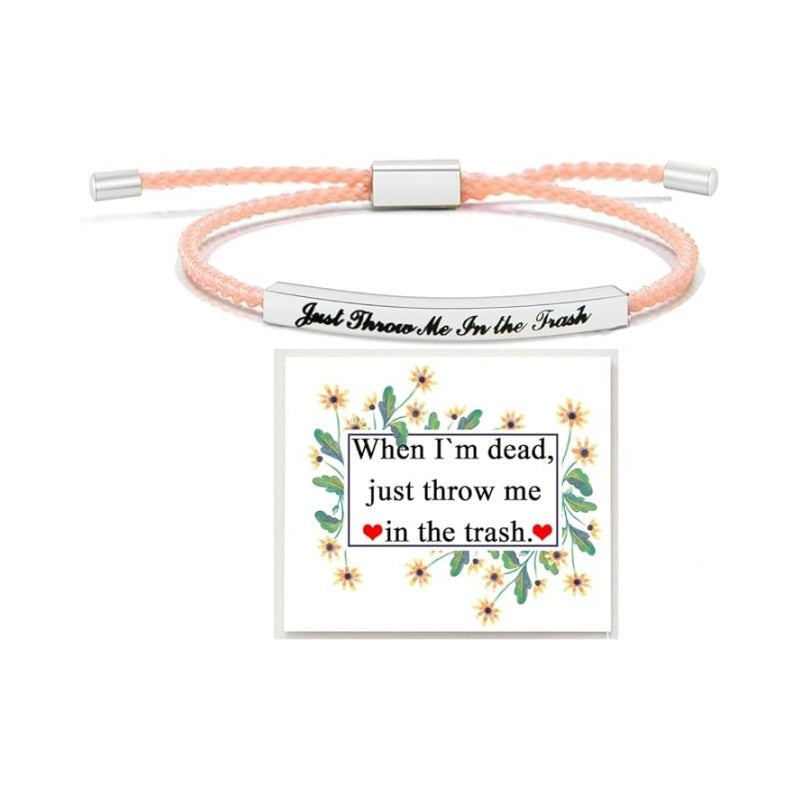 Wholesale Stainless steel bent tube inspirational text adjustable woven bracelet