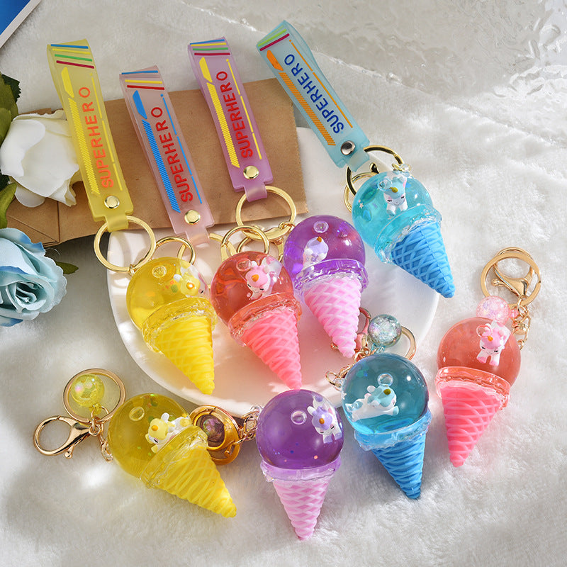 Wholesale Ice Cream Crystal Ball Quicksand Keychain