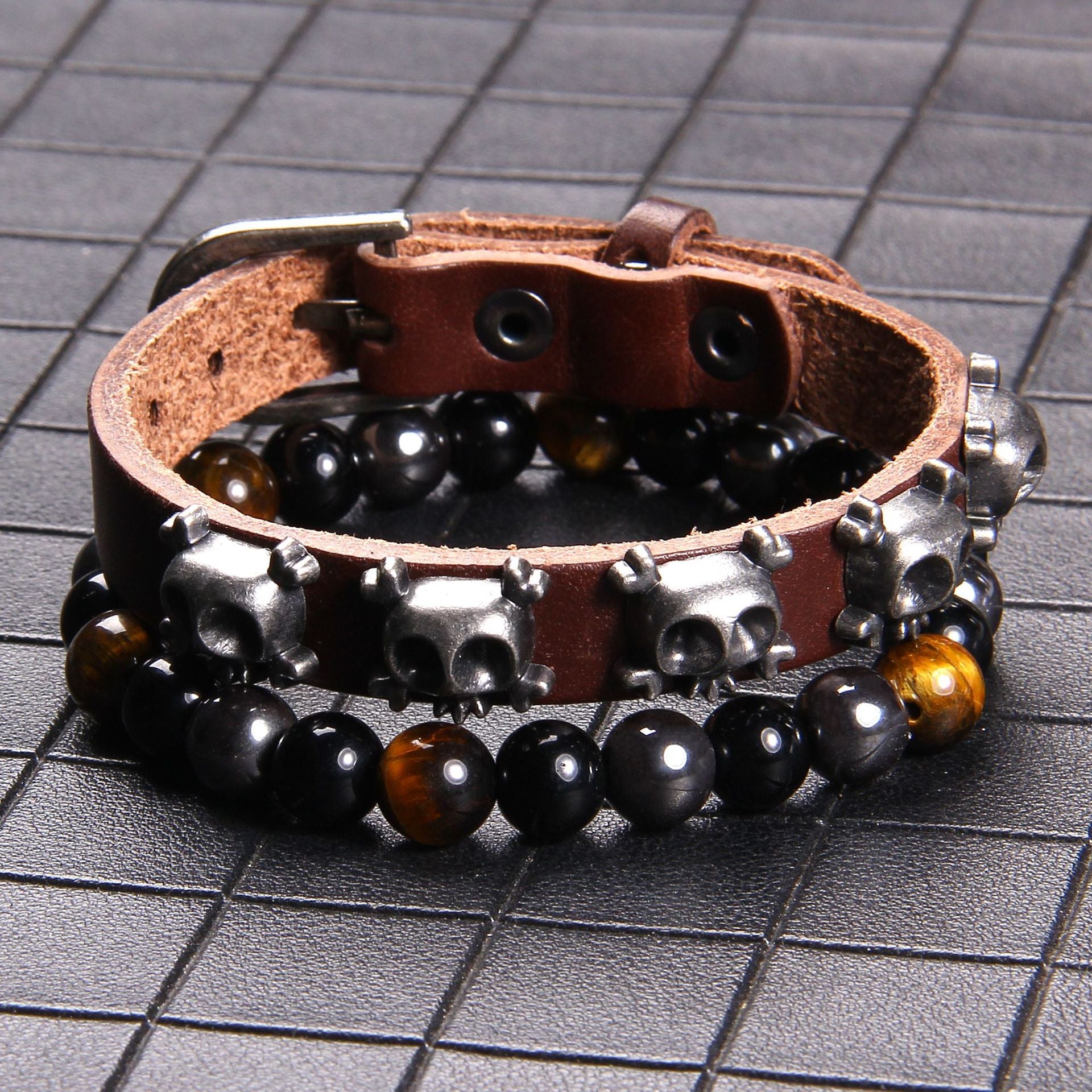 Wholesale Natural Stone Tiger Eye Beads Rivet Set Bracelet