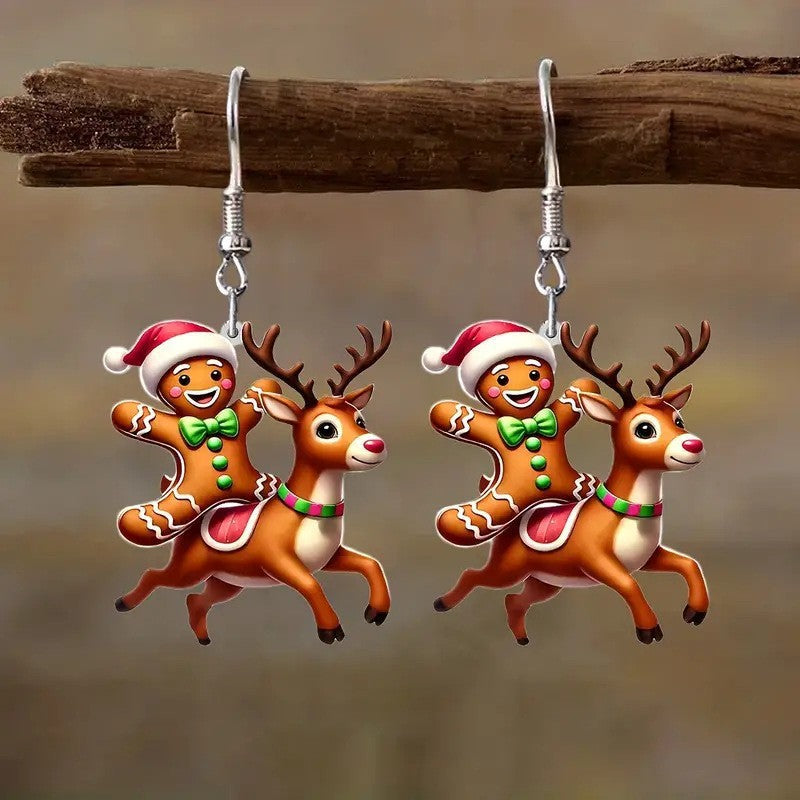 Wholesale Christmas cute gingerbread man elk ear rings holiday