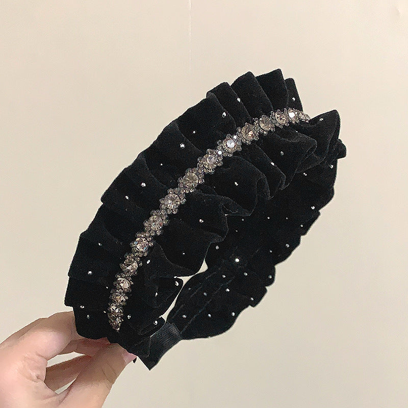 Wholesale Vintage Pleated Diamond Inlaid Fabric Headbands