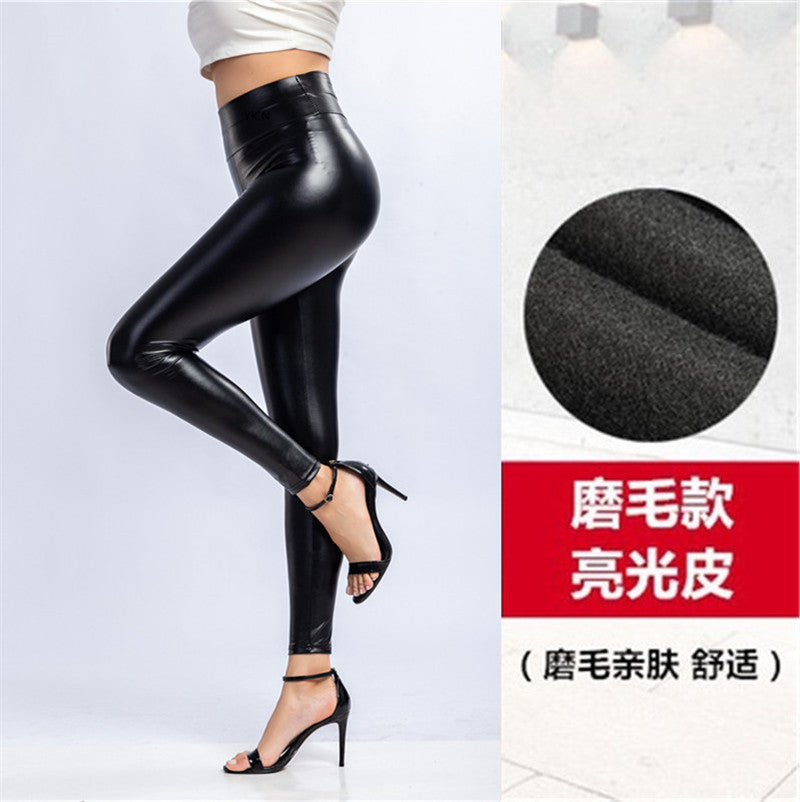 Wholesale PU Leather Pants for Autumn and Winter, High Waist, Large Size, Elastic, Slim Fit, Show off, Small Leg Bottom Pants