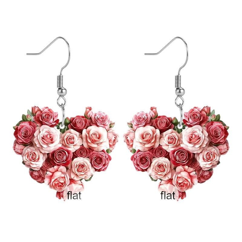 Wholesale Romantic heart shaped rose  Valentine' s Day Earrings