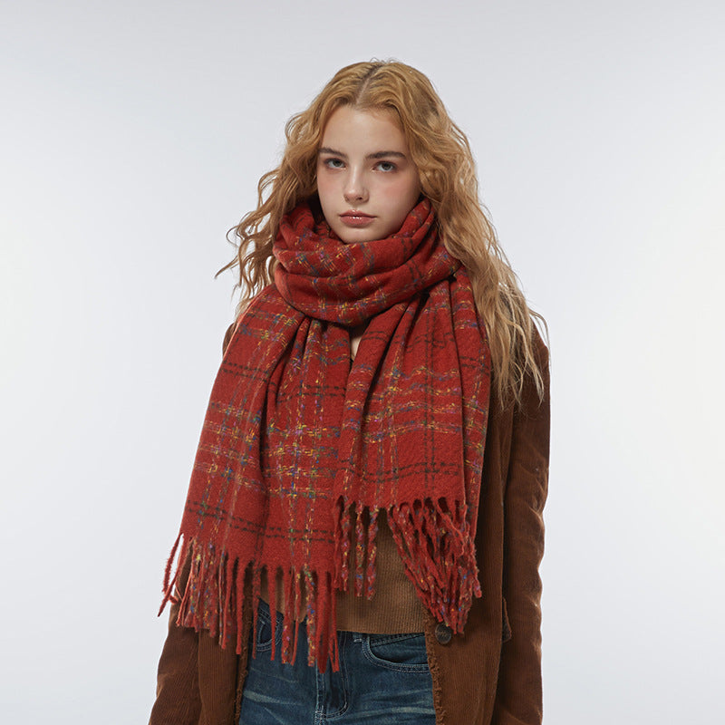 Wholesale Winter Colorful Striped Plaid Raw Edge Soft Retro Scarf