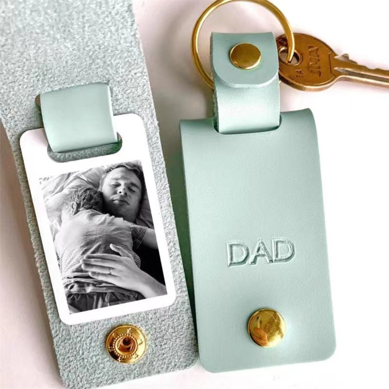 Wholesale Father's Day Photo Box PU Leather Key Tag Pendant