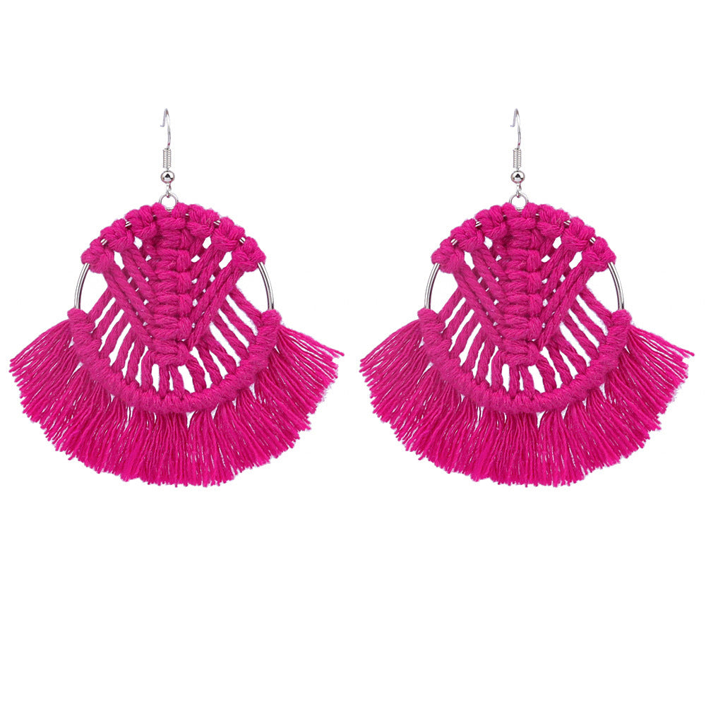 Wholesale Colorful Tassels Handwoven DIY Scalloped Alloy Earrings
