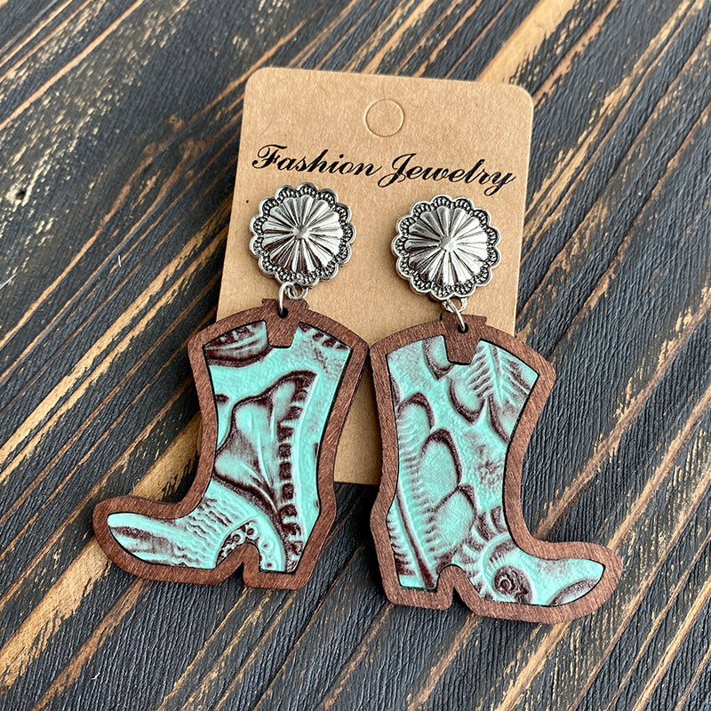 Wholesale Western Style Western Cowboy Boots Leopard Print Cow Print Earrings
