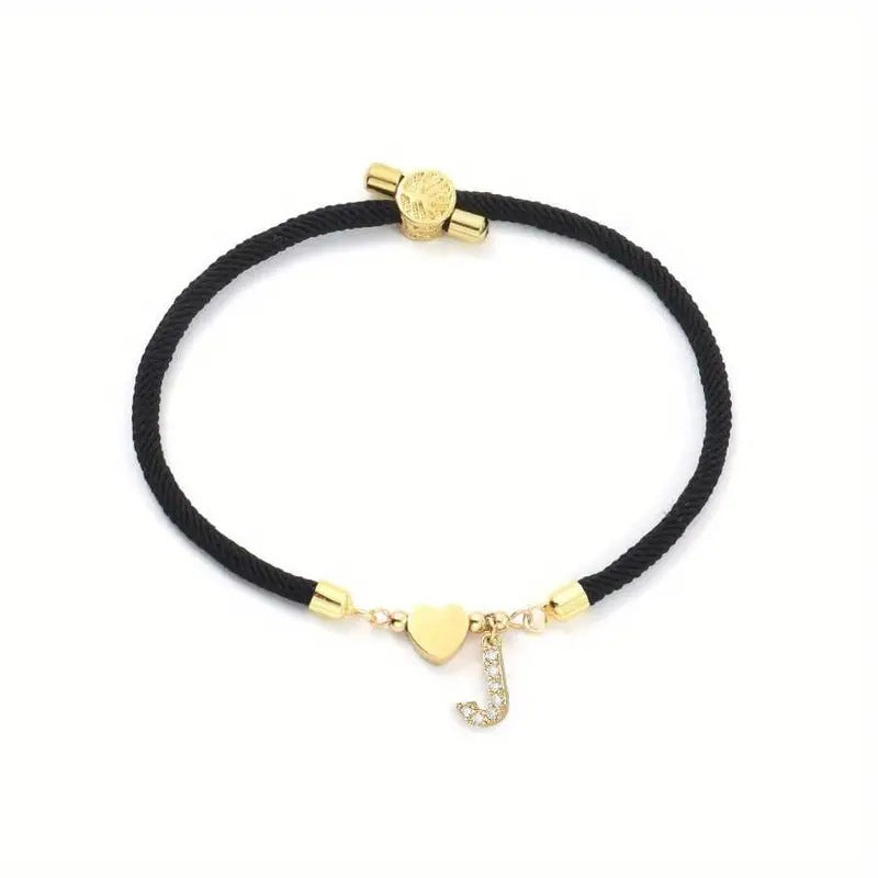 Wholesale A-Z Initial Letter Love Set Zirconia Adjustable Black Rope Bracelet