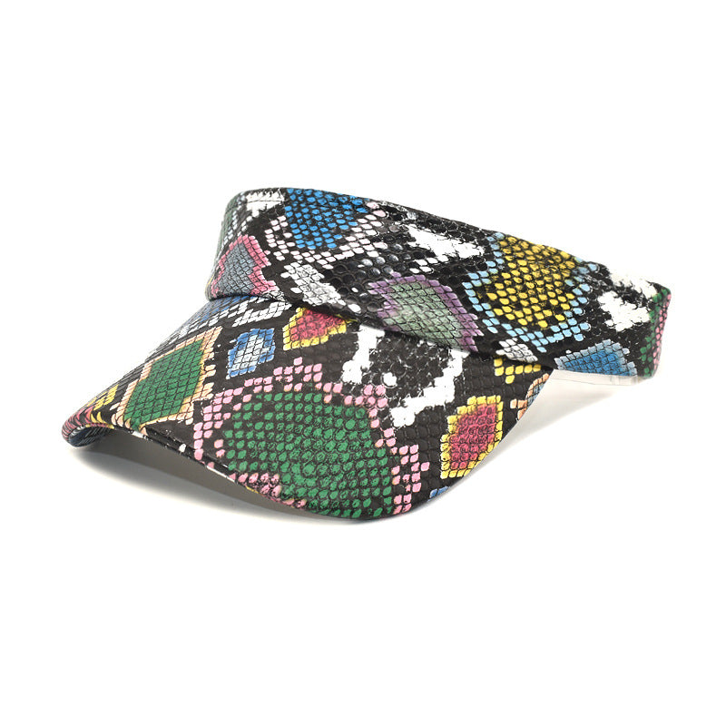 Wholesale PU Snake Print Empty Top Hat Sun Visor